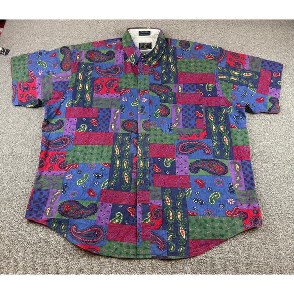Vintage Chaps Ralph Lauren Men's Paisley Button Up Shirt XL Short Sleeve - Picture 1 of 9